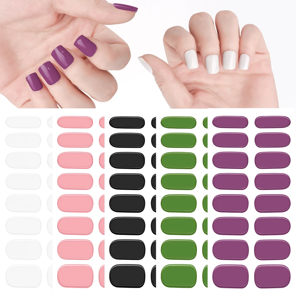 20Colors Semi-Cured Gel Nail Wraps Sticker Long Lasting White Black Adhesive Sticker Full Cover Gel Nail Decals for UV Lamp Need