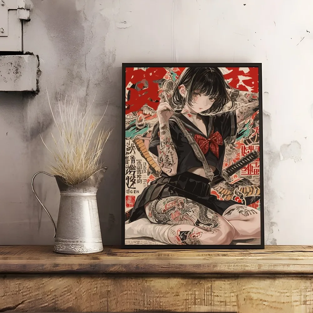 Girl Cute Samurai Poster Room Decor Home Decoration Interior Wall Art Printing Waterproof Garage BedRoom Posters Gift