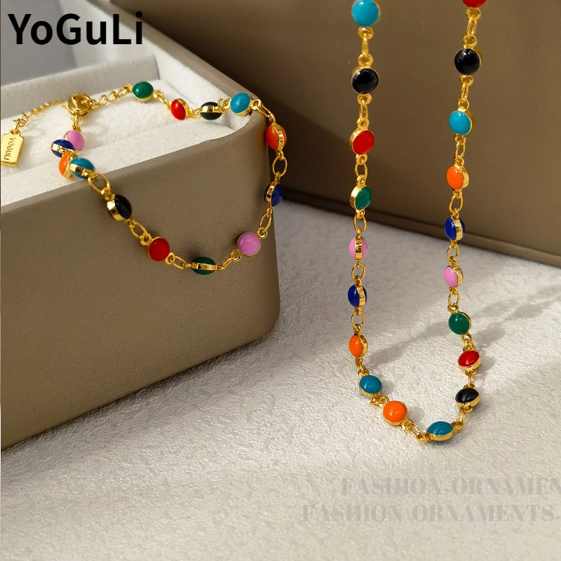 

Fashion Jewelry Sets Bracelet Colorful Beads Necklace For Women Spring Summer Style High Quality Copper Necklace Bracelet