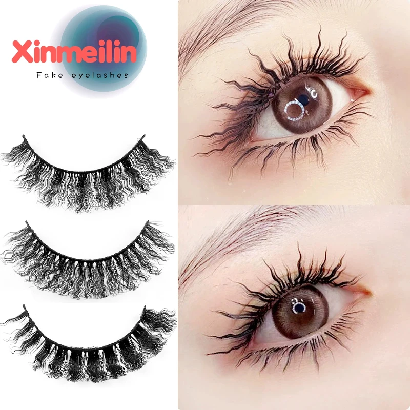 Neue 1 Paar gewellte Instant-Nudel-förmige falsche Wimpern mit Wolliger Locke und Pudel, 15–20 mm, flauschige 5D-Faux-Nerz-Drag-Queen-Fälschungswimpern