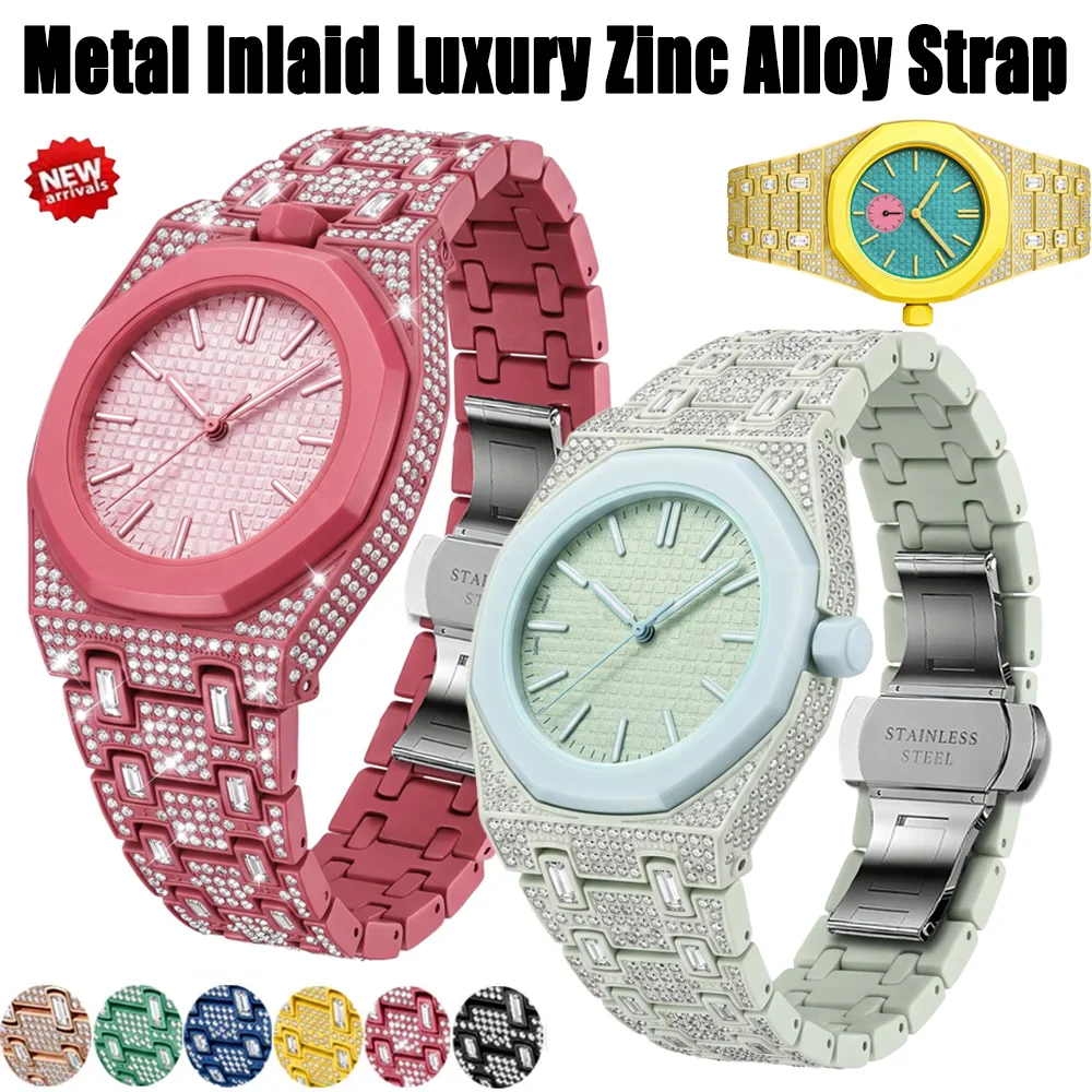 Luxury Zinc Alloy Metal Inlaid Strap For Swatch x AP Royal Pop Pocket Diamond Modification Kit Breathable Bracelet