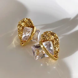 Kshmir 2023 New Arrival Trendy Geometric Zircon Earrings Irregular Metal Lava Rhinestone Earrings for Women Daily Jewelry Gift