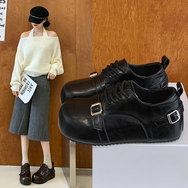 Thick soled inner raised leather surface 2026 new Le Fu shoes Boken single shoes