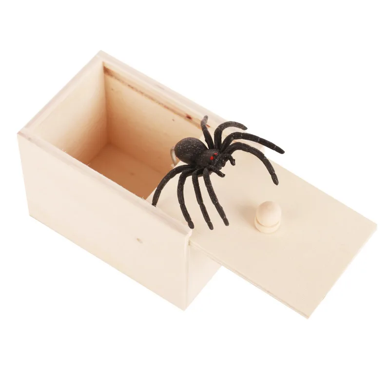 Trick Spider Funny Scare Box Wooden Hidden Box Quality Prank Wooden Scare Box Fun Game Prank Friend Office Toys Holiday Gift