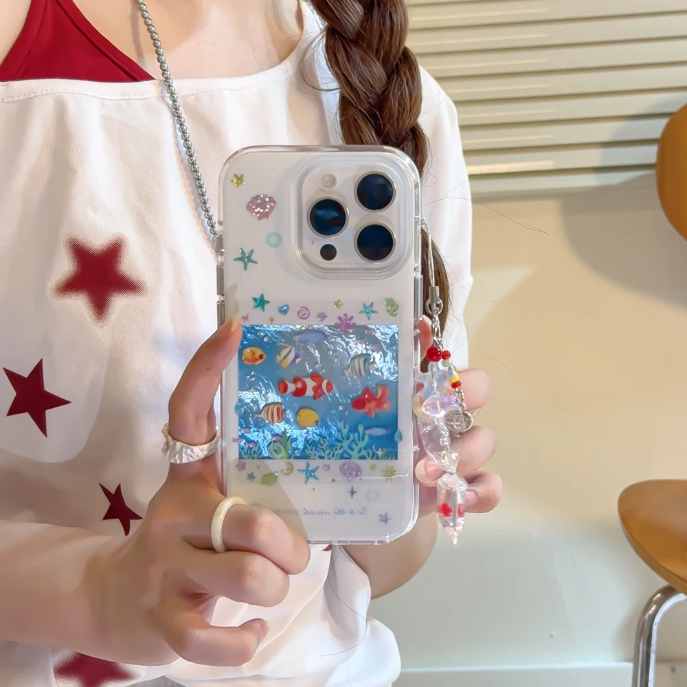 Niedliche koreanische blaue Ozean-rote Karpfenfisch-Handyhülle für iPhone 14 15 16 17 Pro Max 13 15pro, weiche, stoßfeste Abdeckung für iPhone 16 Hülle – Detail 9