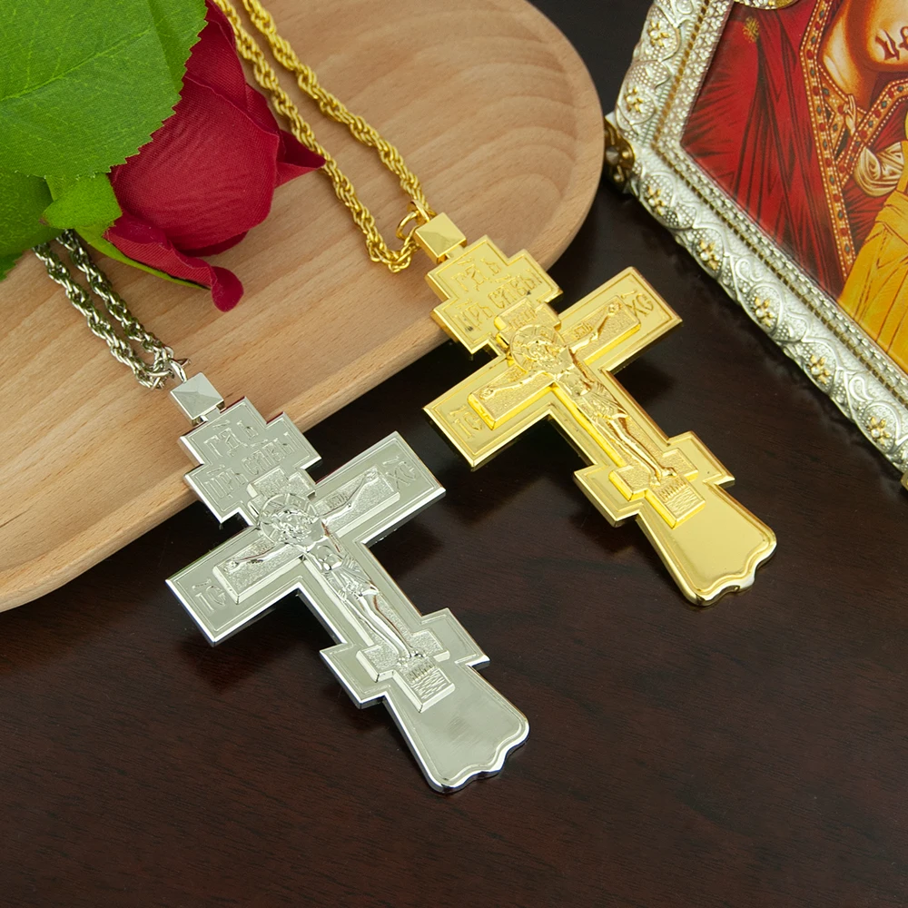 Colgante de cruz de Jesús ortodoxo, colgante de pecho de Pastor de Iglesia, suministros de Ritual religioso, collar de Cruz de oración de aleación