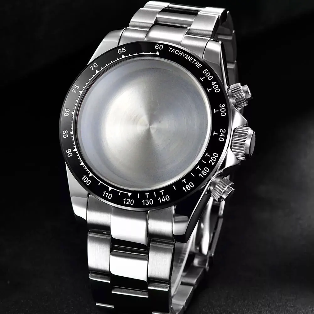 40MM Watch Case Sapphire Glass Stainless Steel Silver Watchcase for Daytona VK64 VK63 Movement Modified Replacements