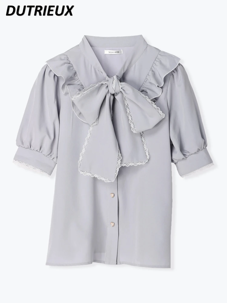 Chemise à manches courtes à lacets pour femmes, chemisier élégant, col en V, grand, doux, style japonais, été, nouveau, 2023