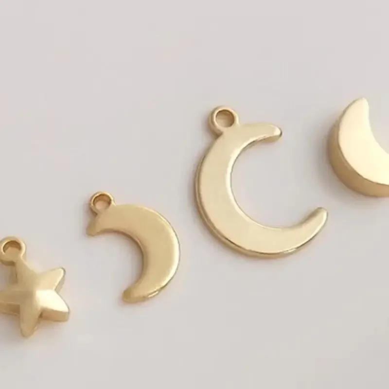 Copper Wrapped 14K Genuine Gold Accessory, Moon Pentagonal Star Small Pendant, DIY Handmade Headpiece, Earring, Small Pendant