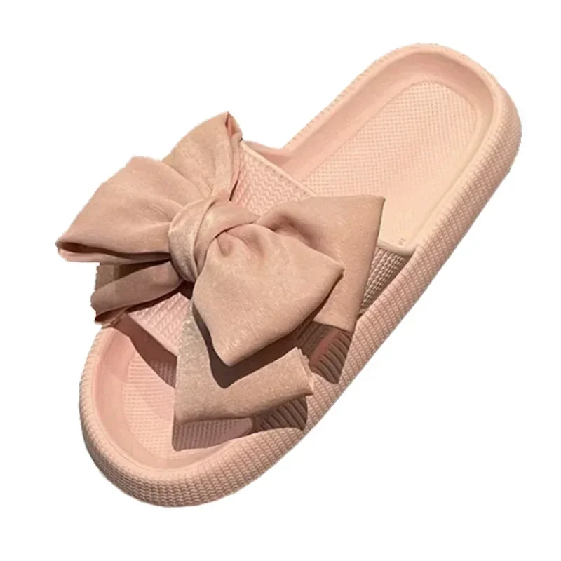 Fashion Outdoor Bow Slippers for Women New Summer Home Non-slip Thick-soled High-heeled Slippers Sandals