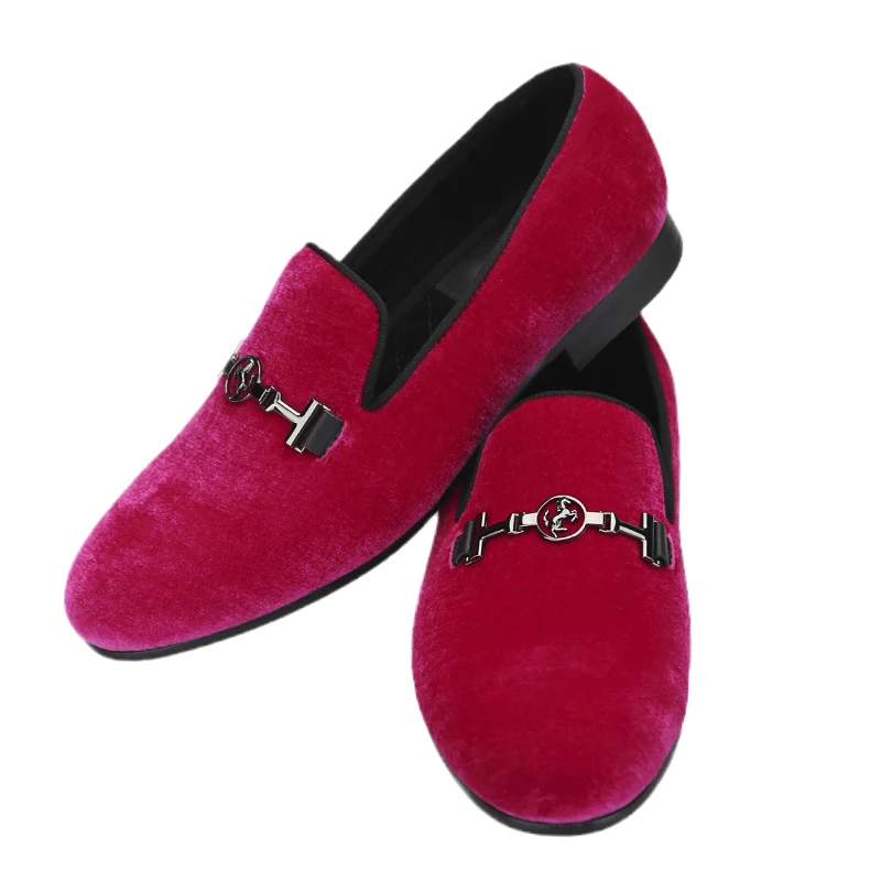 Piergitar Four Bright Colors Velvet Slip-On Loafers With Gun Colored Pony Buckle For Party Wear Handmade Men's Smoking Slippers