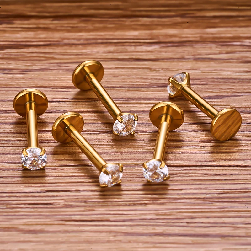 2/5Pcs ASTM F136 Titanium 3/4mm Heart CZ Labret Stud 16G Tragus Helix Cartilage Conch Flatback Earlobe Piercing Body Jewelry
