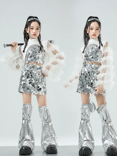 Taniec miejski ubrania dla dziewczynek kostiumy do tańca jazzowego K-pop stroje wydajnościowe dla dzieci kostiumy hip-hopowe fajne dziewczyny wybieg element ubioru