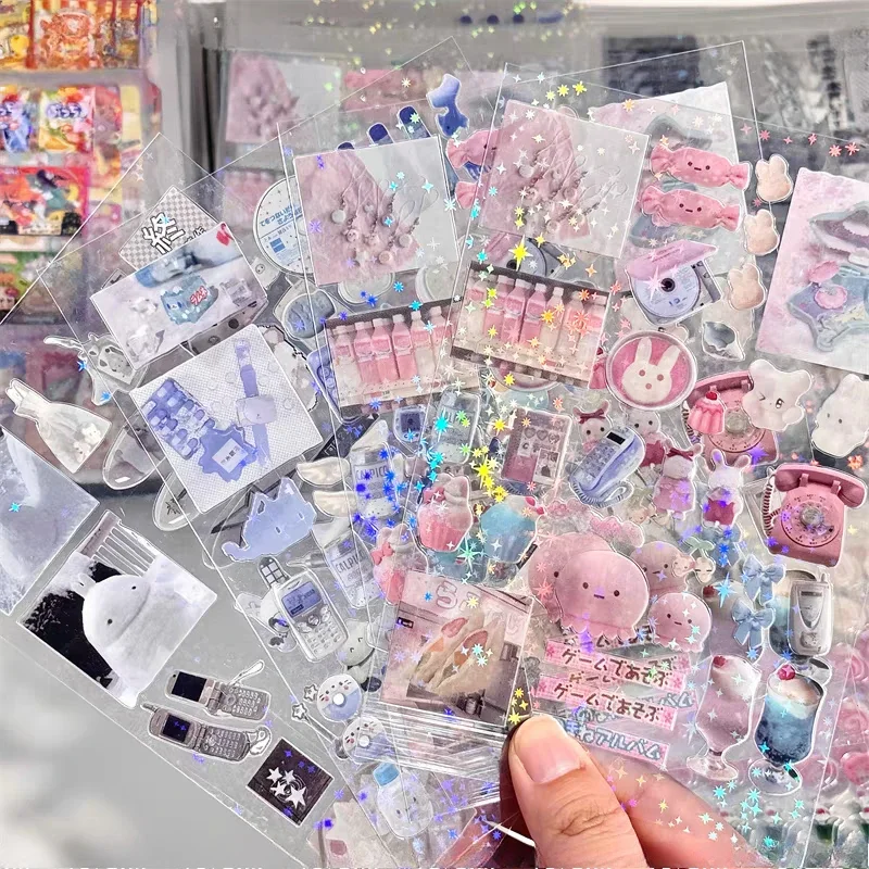 6 قطعة فلاش لطيف PET ملصق Toploder ديكو مجلة مخطط بريق ملصق للهاتف كاميرا كتيب الليزر ملصقات Kawaii هدية #6