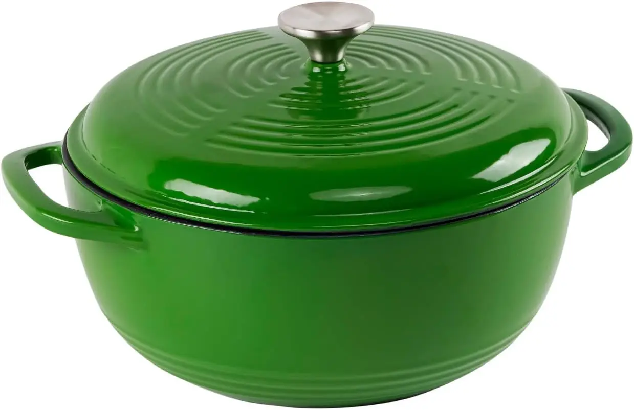 

durable cast iron dutch oven with lid, perfect for bread baking, cooking, and soup boiling - multi-functional,and easy to clean,