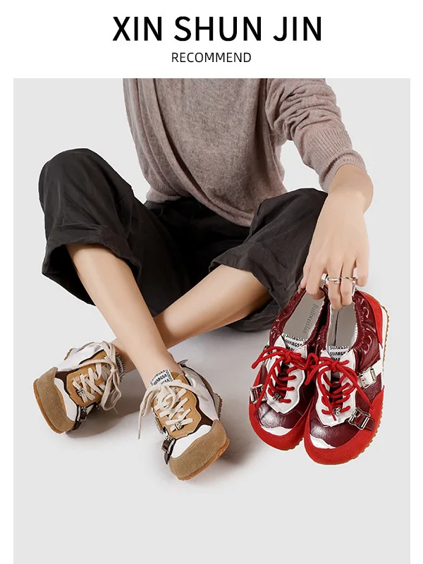 red-ballet-flat-shoes-women's-increased-height-design-sense-retro-dequan-shoes-casual-style-ultrafine-fiber-rubber-out