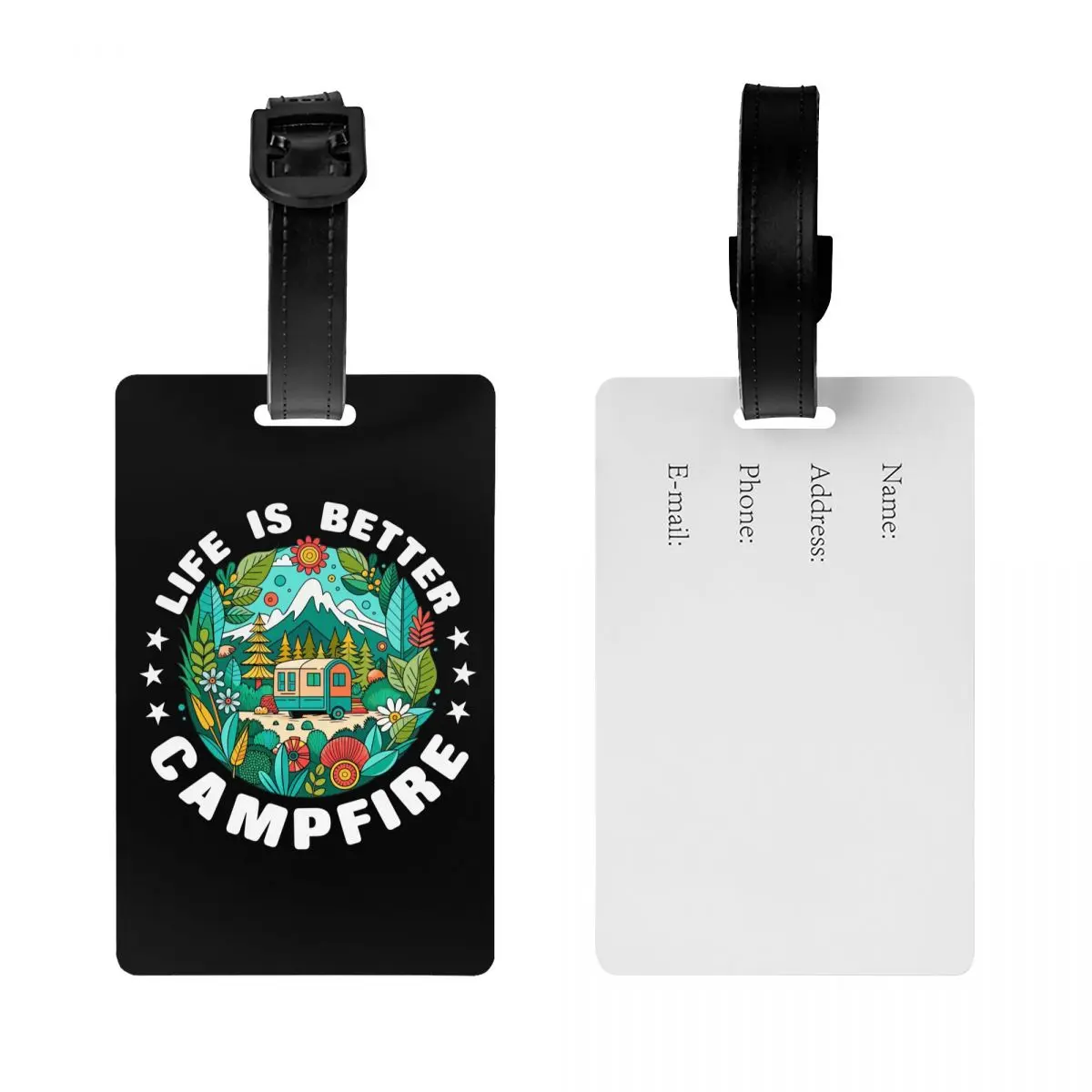 Custom Mountain Campers Adventure Camping Luggage Tags for Suitcases Cute Baggage Tags Privacy Cover Name ID Card