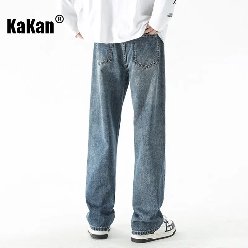 Kakan - New Men's Street Vintage Jeans, European and American Straight Fit Loose Draping Junior Long Jeans K24-D01