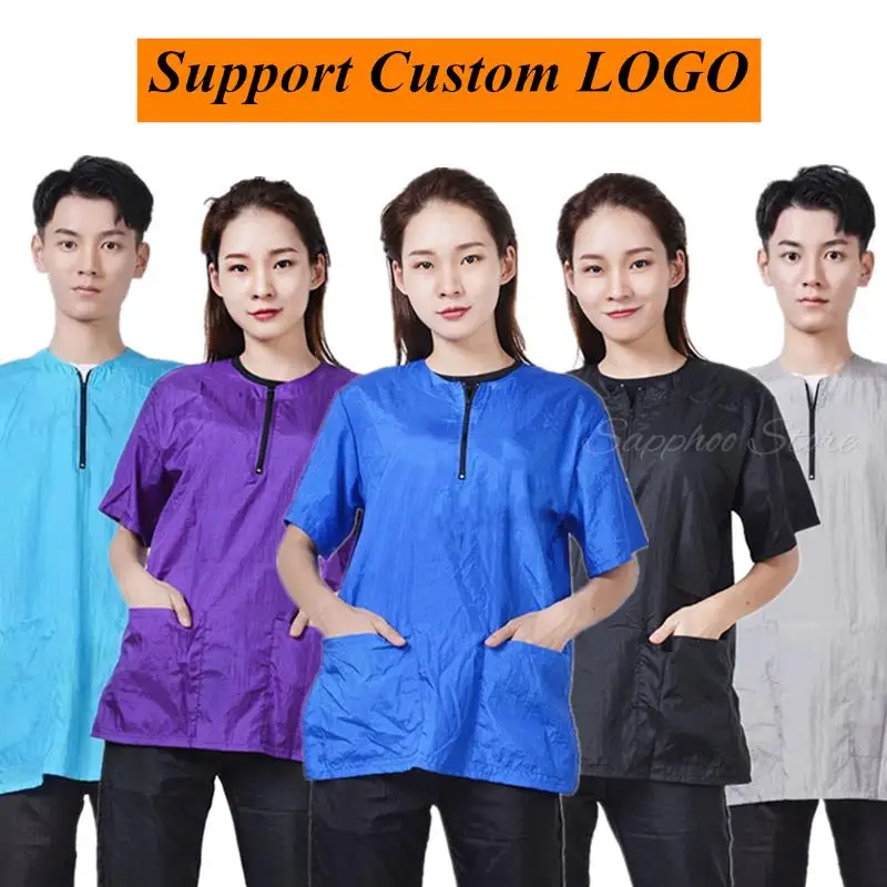 

Магазин домашних животных Groomer водонепроницаемый топ с антипригарным покрытием для купания собак с коротким рукавом размера плюс с круглым вырезом на молнии рабочая одежда с логотипом на заказ