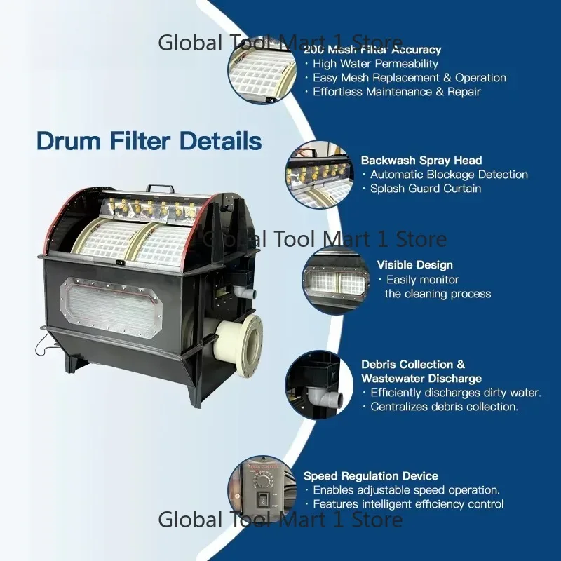 5-m³/h Self Clean-ing Rotary Drum Filter Aquaculture Fish Far-ming