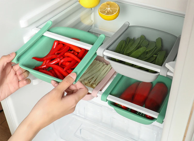 Refrigerator Organizer Drawer Basket Refrigerator Pull-out Drawers Fresh Spacer Layer Storage Rack Fresh Partition Container