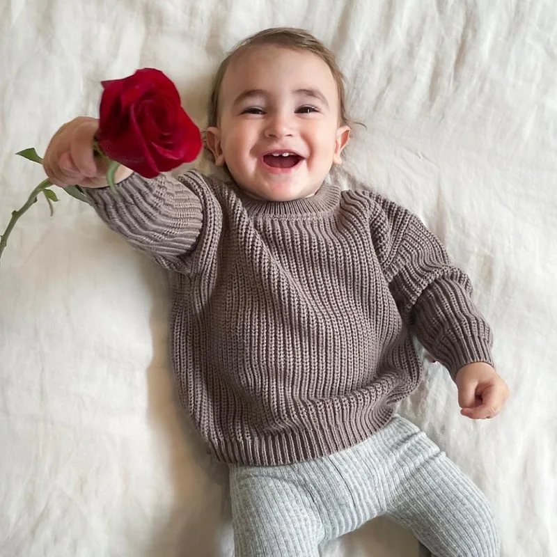 Sweter Bayi Sweter Rajutan Dasar Bayi Musim Semi dan Musim Gugur Musim Dingin Anak Perempuan Pulover Anak Laki-laki Leher Bulat Sweter Dasar Anak-anak