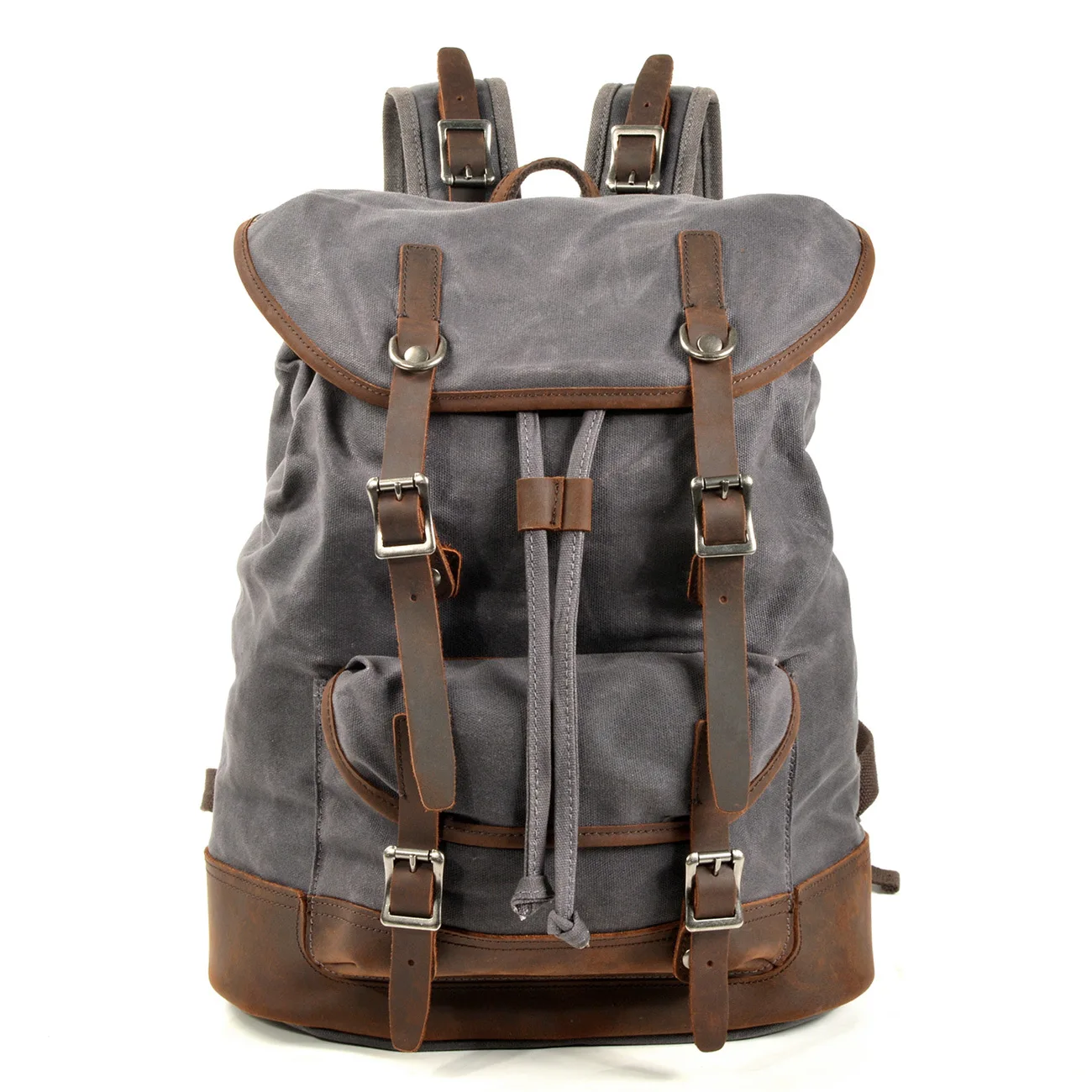 Canvas Stitching Real Cowhide Backpack Men's Outdoor Travel Backpack Sports Mountaineering Bag Student Computer Schoolbag