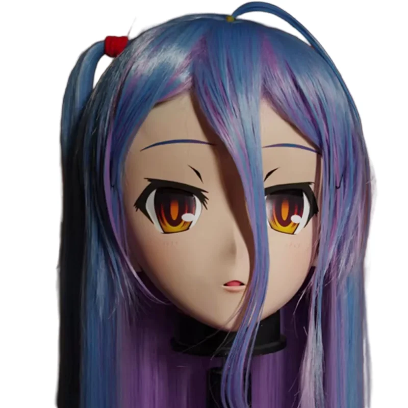 (C2-014) Handmade Female Full Head Kigurumi Mask with Purple/Blue Hair Cosplay Kigurumi Crossdresser Halloween Fetish Masks