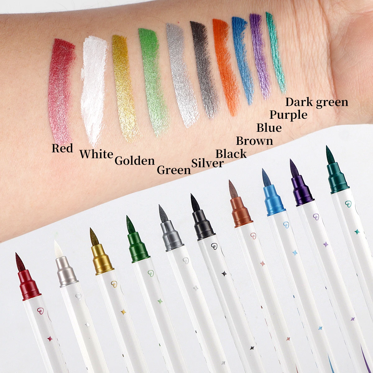 Long-Lasting Temporary Skin Tattoo Pen with 10 Colors+120 Patterns, Bold and Fine Lines on the Body and Face, Dual-Ended Design