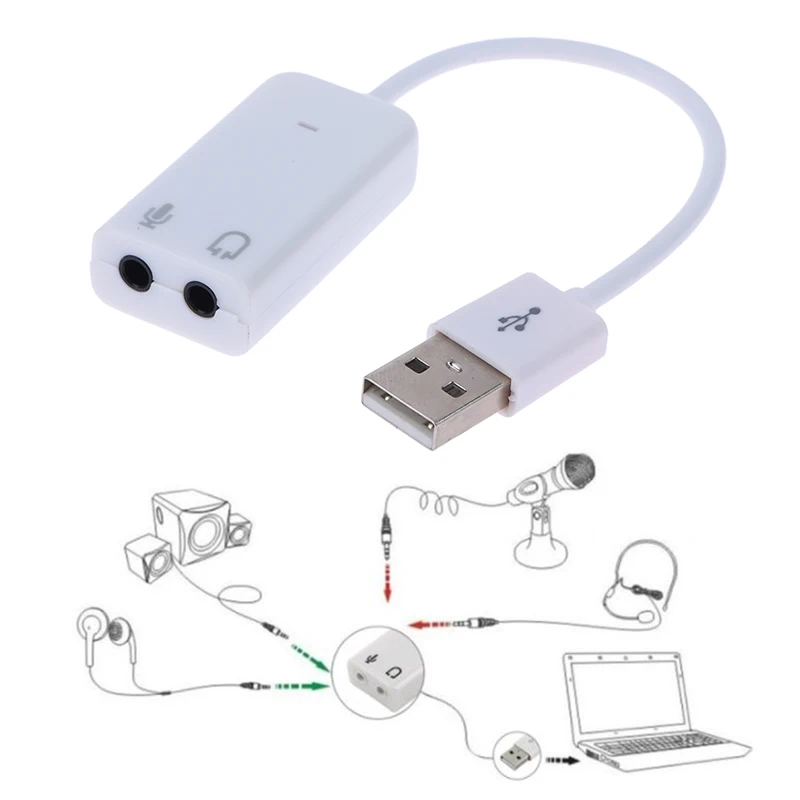 1Pc USB 2.0 To Jack External USB Sound Card 3D Audio Headset Microphone Earphone 7.1 Channel 5HV2 Adapter For Laptop