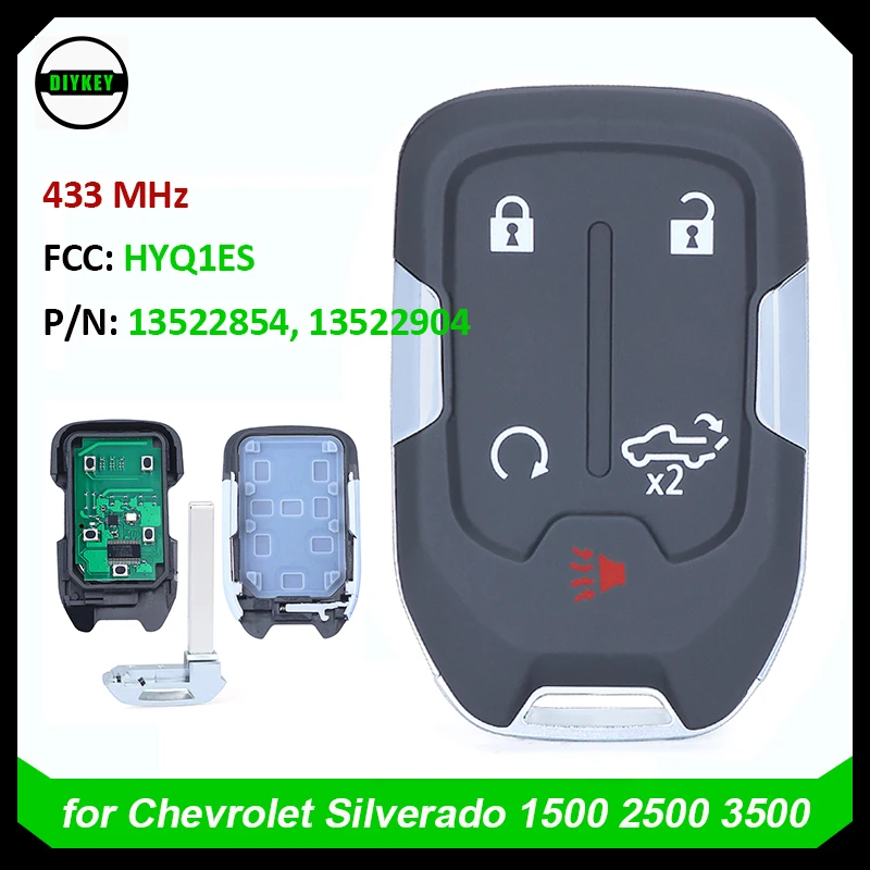 DIYKEY HYQ1ES Smart Remote Key Fob for Chevrolet Silverado 1500 2500 3500 2021 2022 GMC Sierra 433MHz P/N: 13522854,13522904