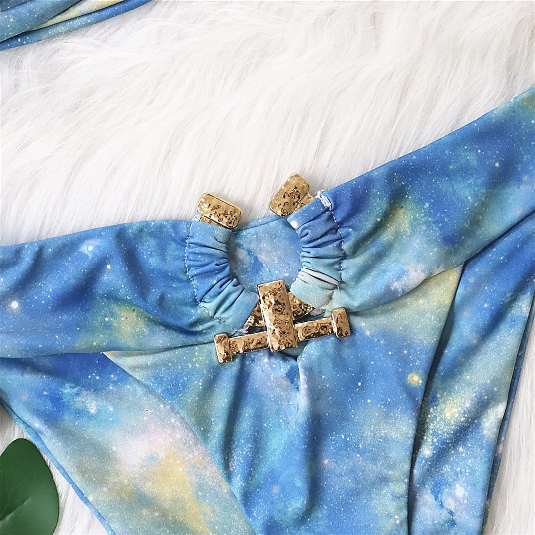 Sexy Metallring-Bikini, trägerloser Badeanzug für Damen, zweiteiliges Bikini-Set, Bandeau-Badeanzug, Badebekleidung, Modell V2855W. – Detail 40