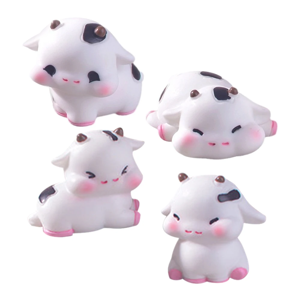 

4 Pcs Mini Cow Statues Resin Cartoon Toy Cow Office Decor Dashboard Ornament Car Accessories Plant Terrarium Decor