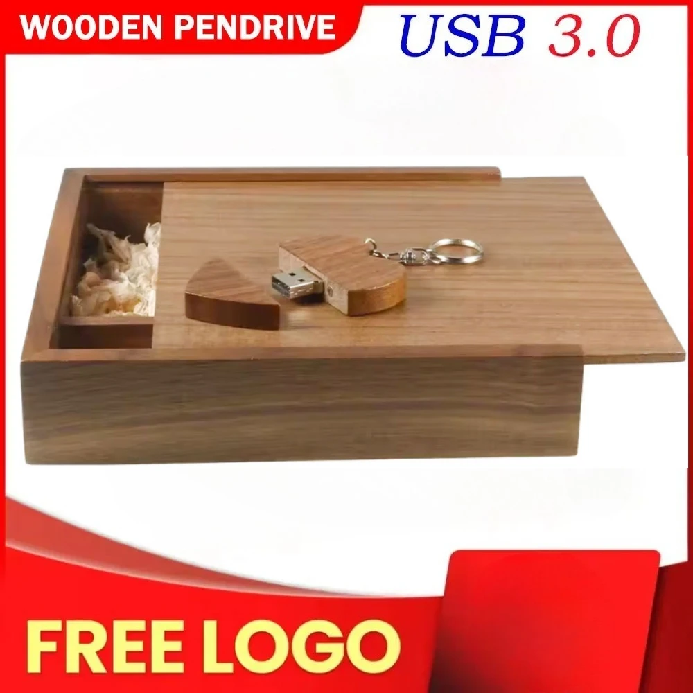 

Wooden Box USB Flash Drives 128GB Creative Photography Wedding Gift 3.0 Memory Stick 64GB 32GB Laser Engraving Pen Drive