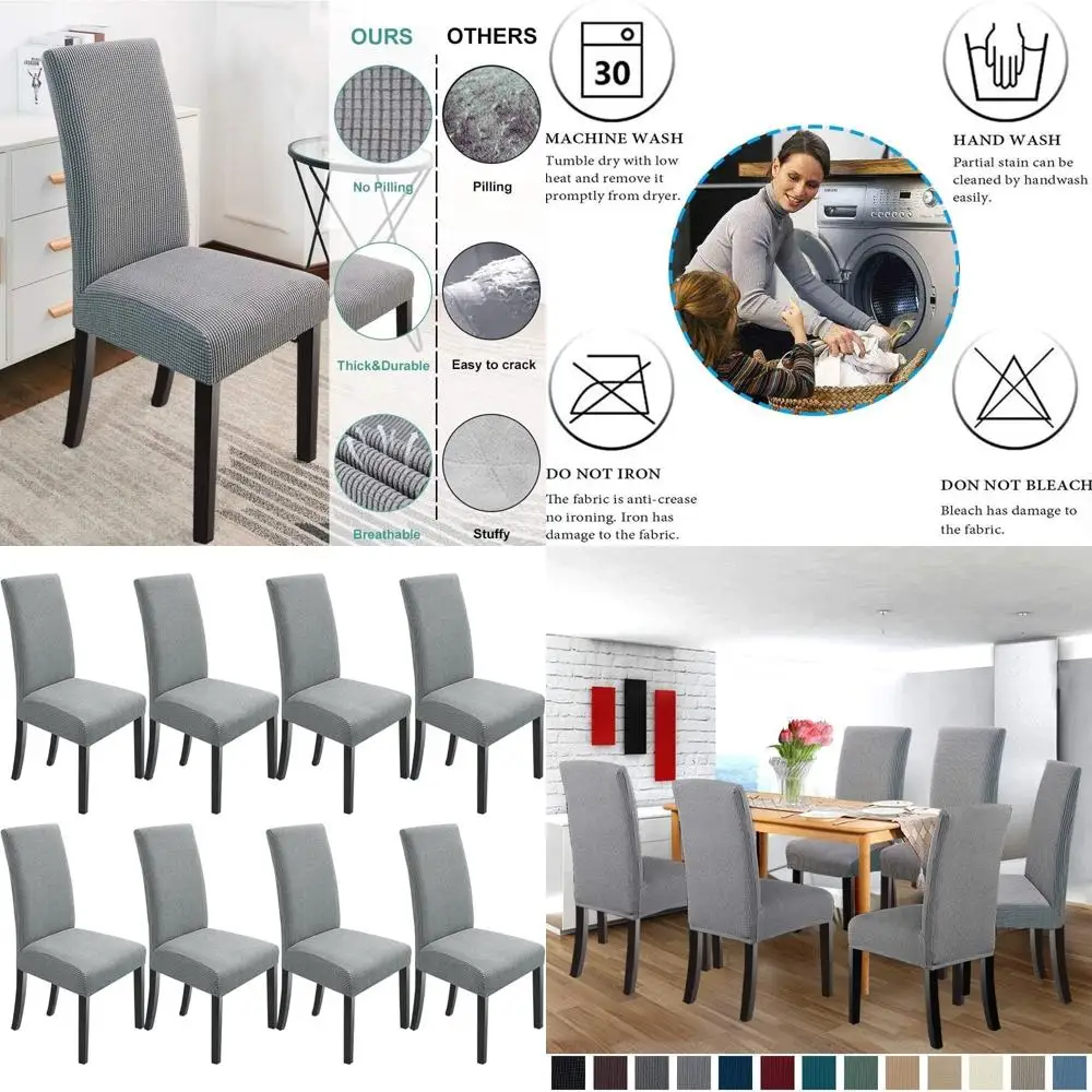 

8 Pack Stretch Dining Room Chair Covers, Light Grey, Protector Covers for Hotel and Banquets