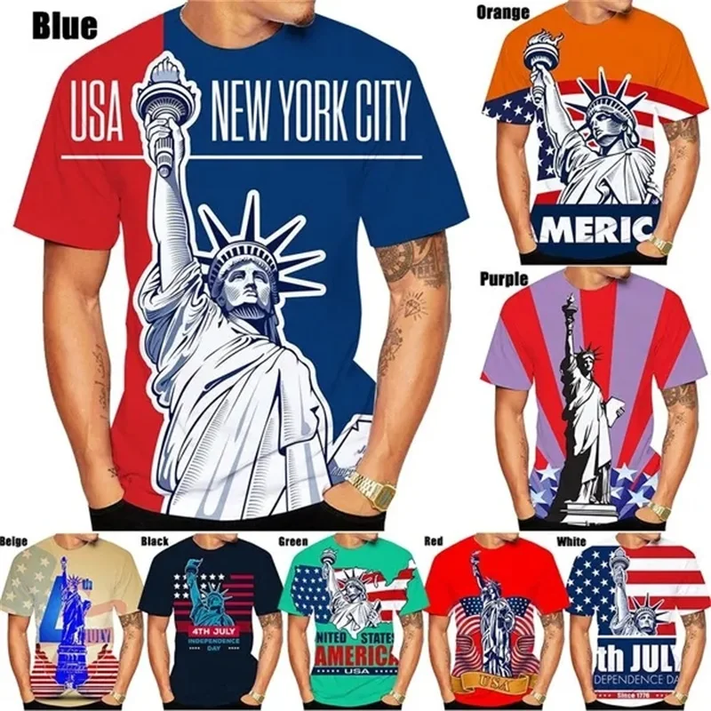 Statue Of Liberty Graphic T Shirts For Men Women Summer 3D Printed Short Sleeves T Shirts Casual Round Neck Plus Size Tee Tops