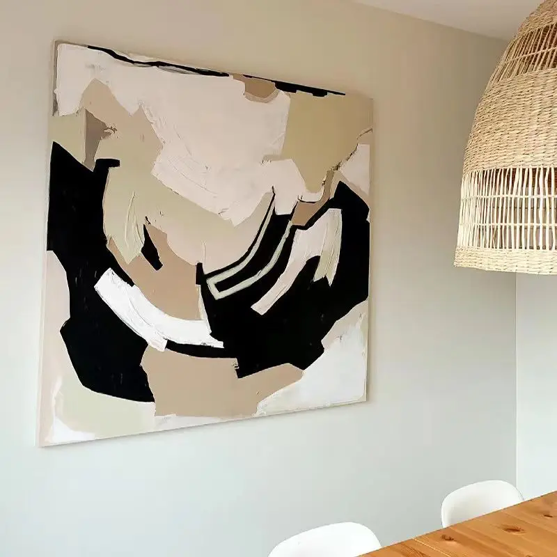 Nordic Abstract Black and White Handmade Art Hanging Paintings Home Decoration For Bedroom Dining Room Living Room And Sofa Mura