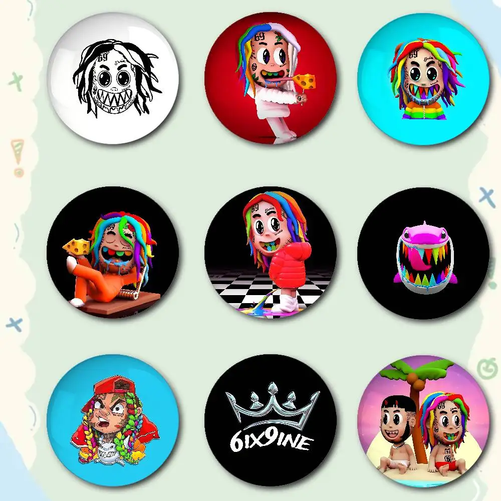 6ix9ine T-Tekashi69 Premium Tinplate Round Lapel Pins: Cute Badge Brooches For Shoulder Bag Accessories, Souvenir Gifts