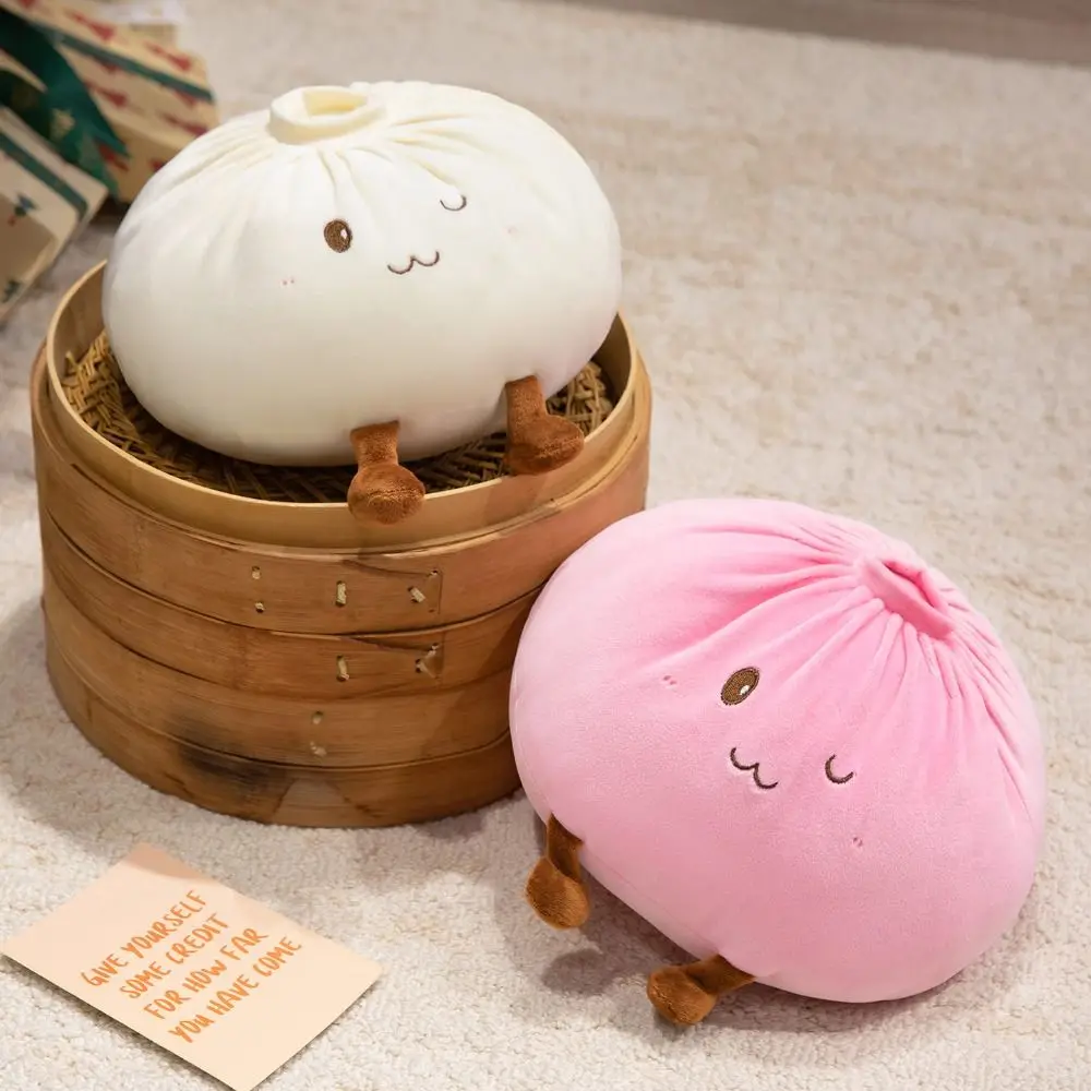 Super Soft Plush Material Steamed Bun Plush Pillow Fluffy Comfortable PP Cotton Filled Food Shaped Hug Pillow Stress Relief