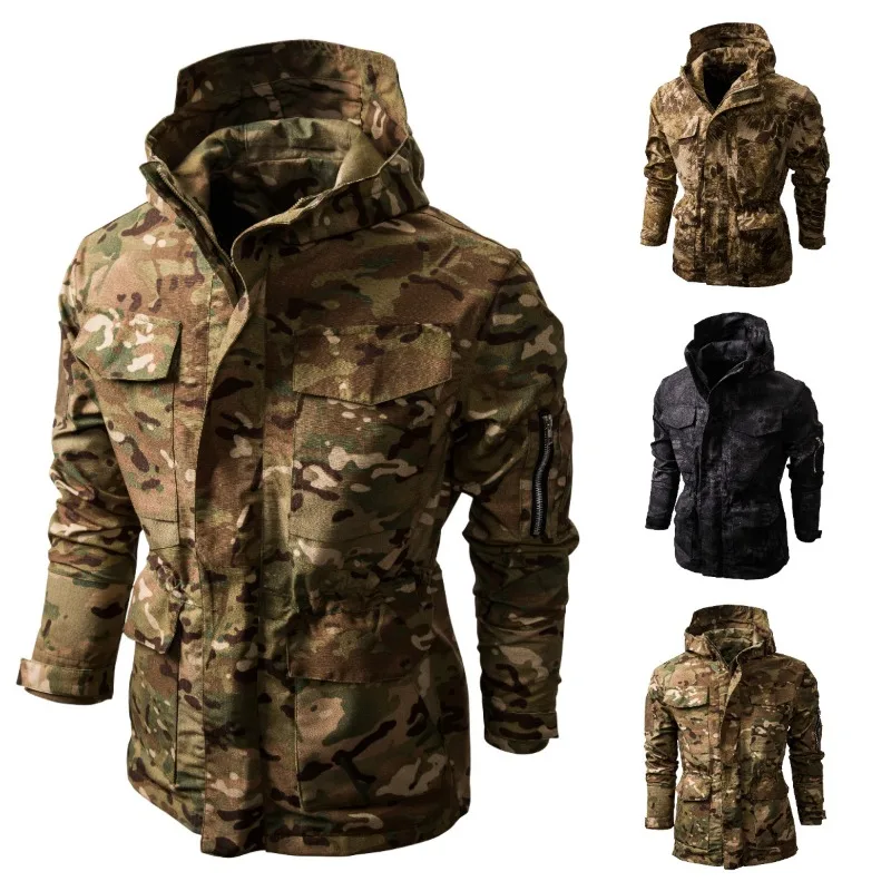 

Outdoor Windproof and Waterproof Camouflage Printed Hooded Jacket Loose Fitting Fashionable Casual Men's Multi Pocket Travel Top