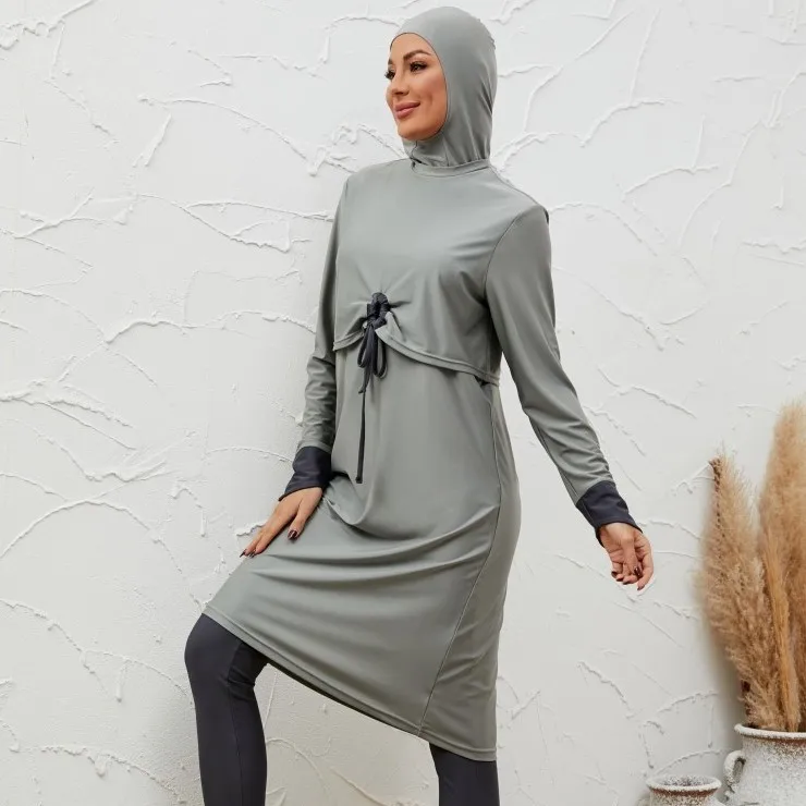 

Swimming Suit Women Muslim 3 Piece Set Dress Hijab High Waist Pants Full Coverage Swimsuit Lace Up Islamic Modest Swimwear 2026