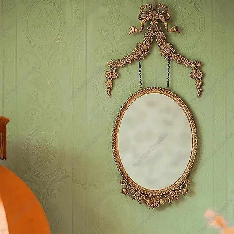 Vintage European Style Metal Resin gold Antique Carved Mirror Frame Wall Decoration Light Luxury Wall-Mounted Mirror