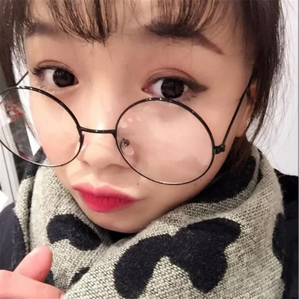 Round Frame Eyeglasses Simple Vintage Metal Frame Clear Lens Glasses Eyewear Oversized Circle Eye Glasses All Match for Students