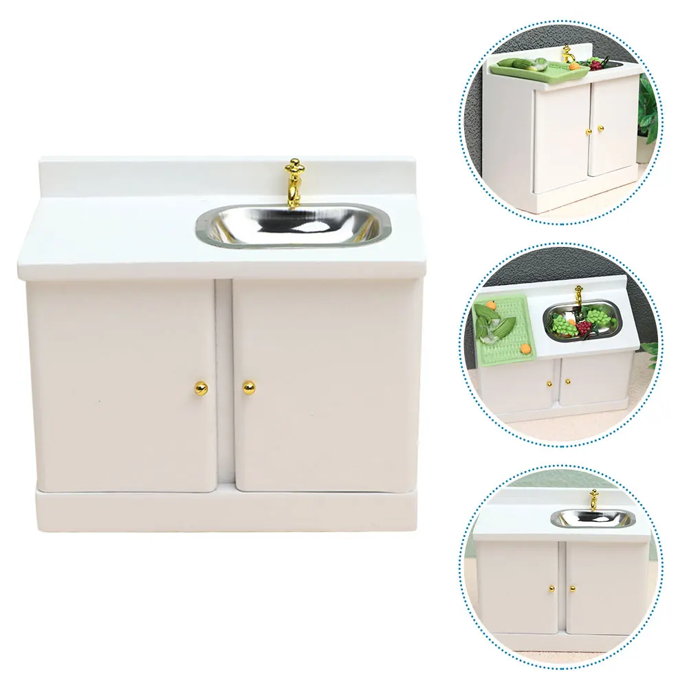 Houten Mini Aanrecht Kast 1:12 Schaal voor Mini Huis Decoratie Desktop Versiering Fotografie Prop Realistisch Ontwerp