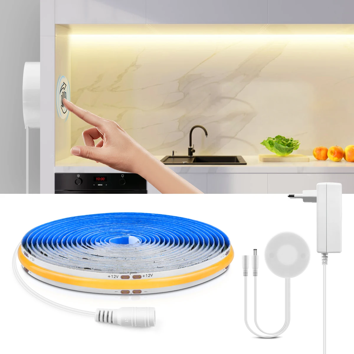 

LED Cabinet Kitchen Lamp 12V COB LED Strip Light Penetrable 25mm Wood Panel Hand Scan Touch Sensor Swtich Dimmer Closet Lamp