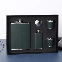 301-400ml 2 Flasks Portable Flagon Hip Flask Set with Cups for Whiskey Vodka Wine Pot Alcohol Outdoor Gift Drinking Bottle