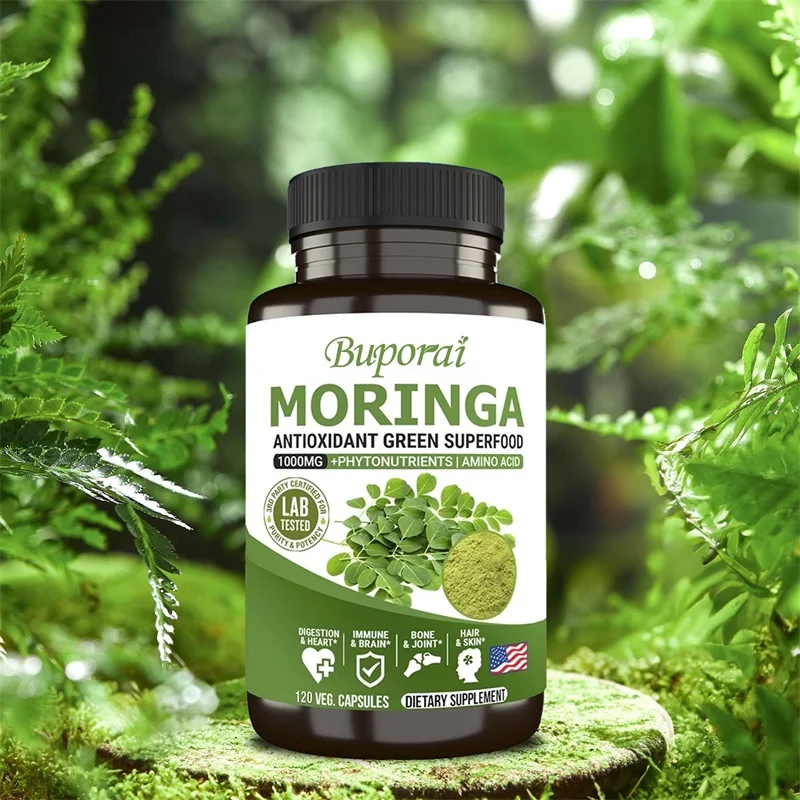 

Pure Moringa Powder Capsules - Natural Green Antioxidant Superfood Supplements - Energy, Gut, Skin, Metabolism & Immune Support