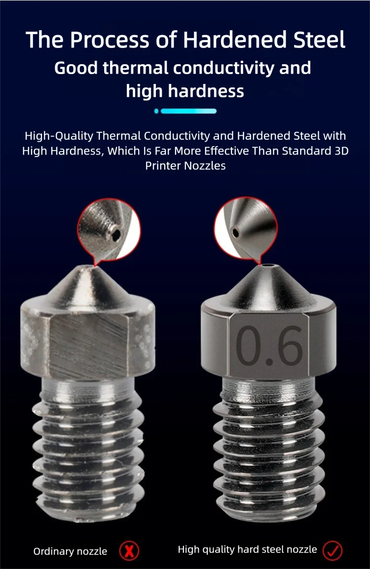 V6 Düse aus gehärtetem Stahl 0,2/0,4/0,6/0,8/1mm 1,75mm Filament M6 3D-Druckerdüse für Ender 3 Hotend Titan Extruder Prusa I3 MK3 – Detail 5