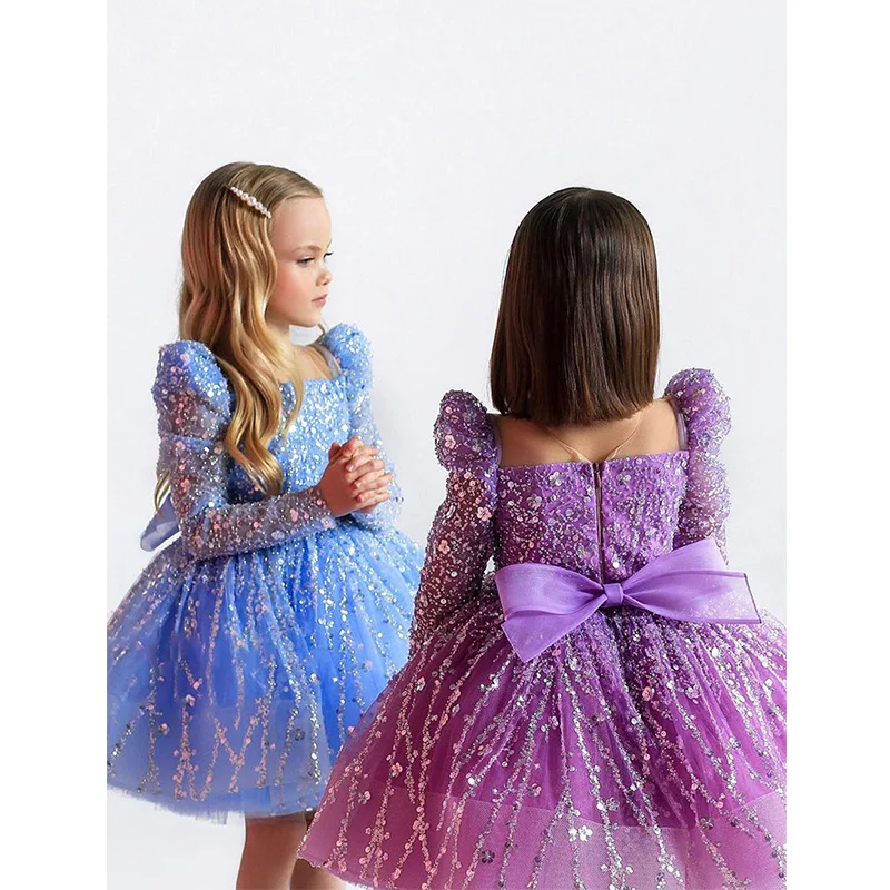 Brilho princesa lantejoulas tule vestidos da menina primeira comunhão vestidos aniversário presente de natal festa de casamento aniversário mostrar