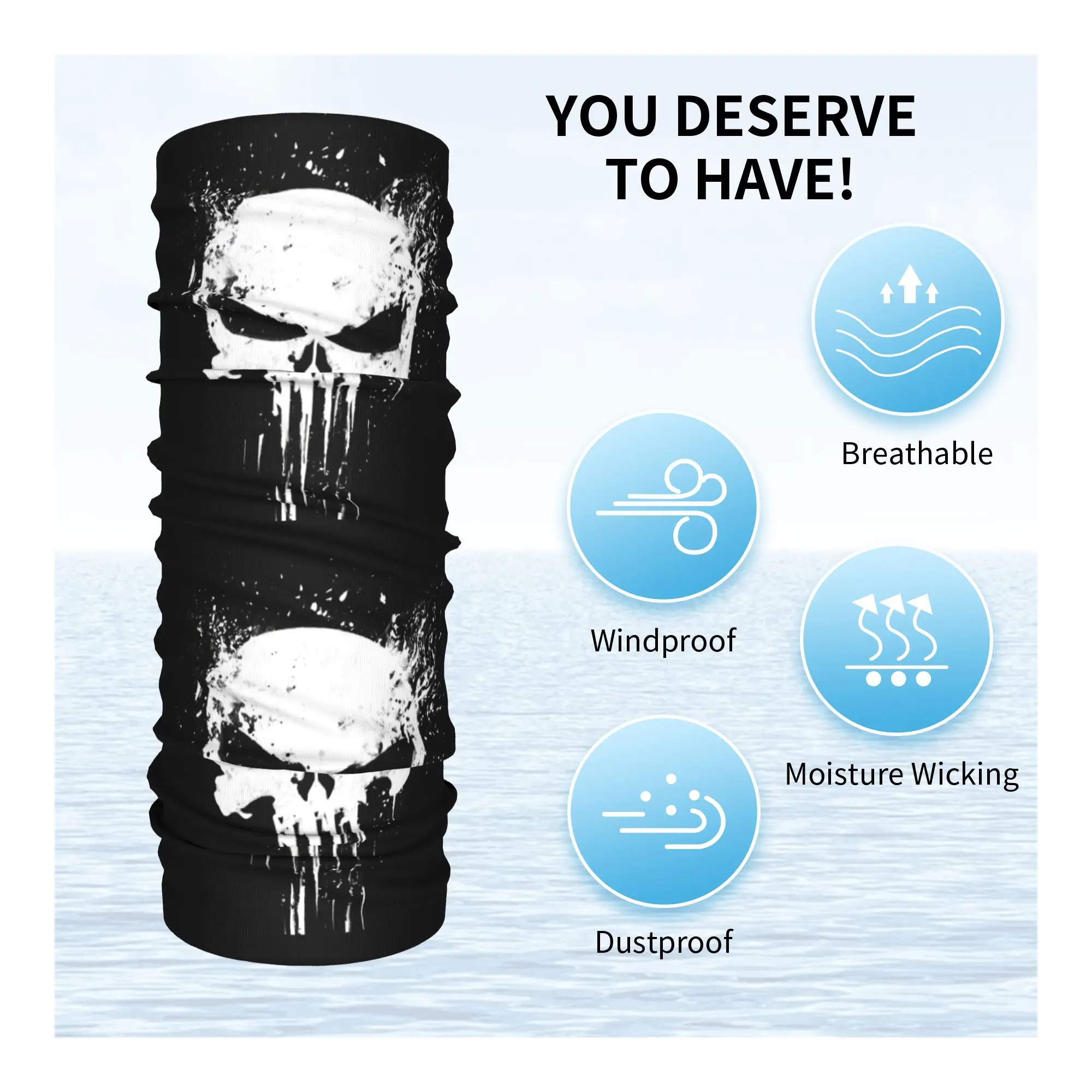 Custom Skeleton Skull Bandana Winter Neck Warmer Women Windproof Wrap Face Scarf for Ski Heavy Metal Gaiter Headband view 3